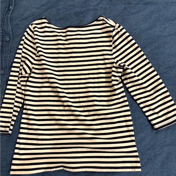 Talbots stripe tie neck long sleeve tshirt M nautical white blue - Picture 3 of 5